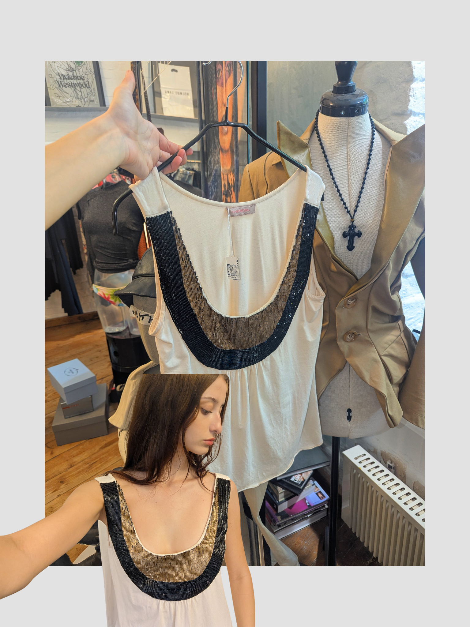 TERESA tanktop with beaded plunge neckline